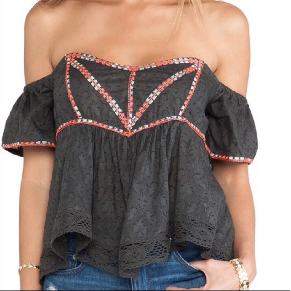 Free People Off-Shoulder Embroidered Top